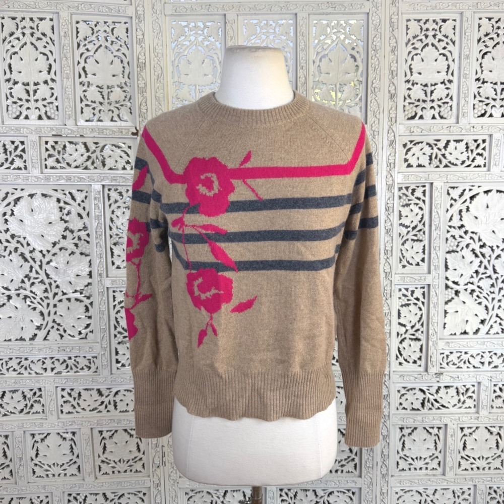 Kinross Cashmere Striped Floral Sweater Womens Small Luxury Comfy Preppy